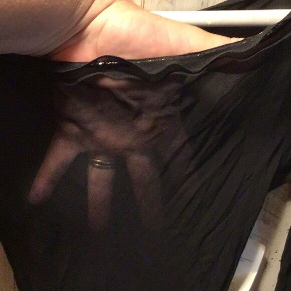 Gown sheer black with gold trim and flower at the bottom by Exyla size 4 new wit - Picture 5 of 7